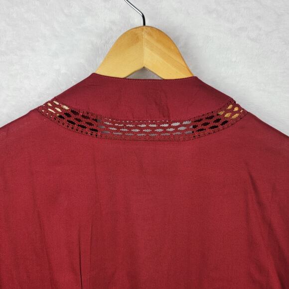 Bohemian Cardigan OS Kimono Sleeves Crotchet Open Front Burgundy Cover Up Casual - Picture 5 of 9